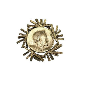Henri IV Metal Coin Style Money Medallion Brooch Pin Gold Tone Vintage